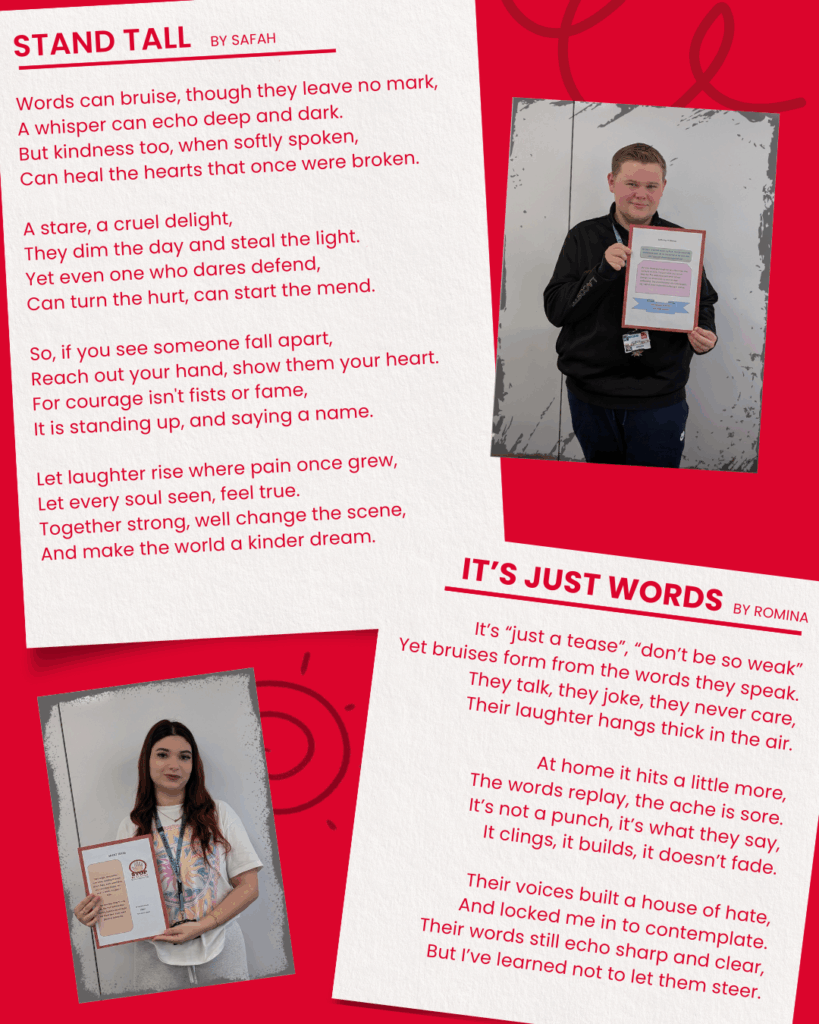 Poems typed on a red background