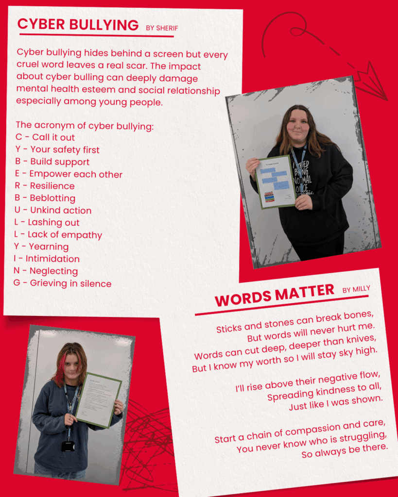 Poems typed on a red background