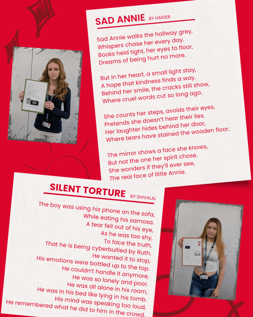 Poems typed on a red background