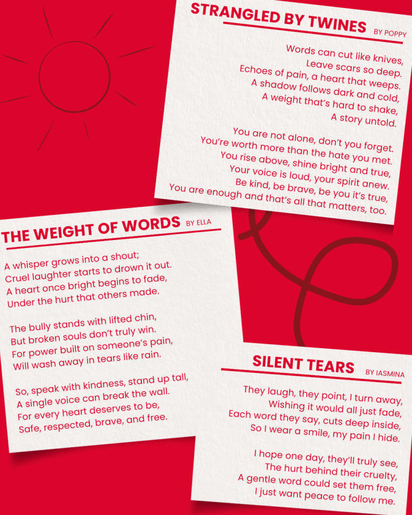Poems typed on a red background