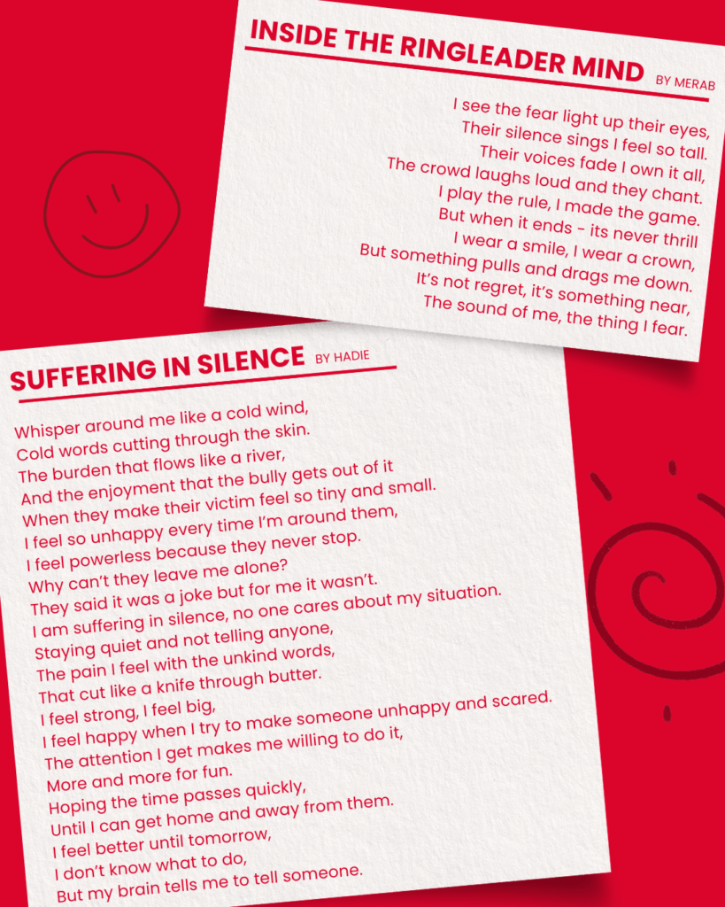 Poems typed on a red background
